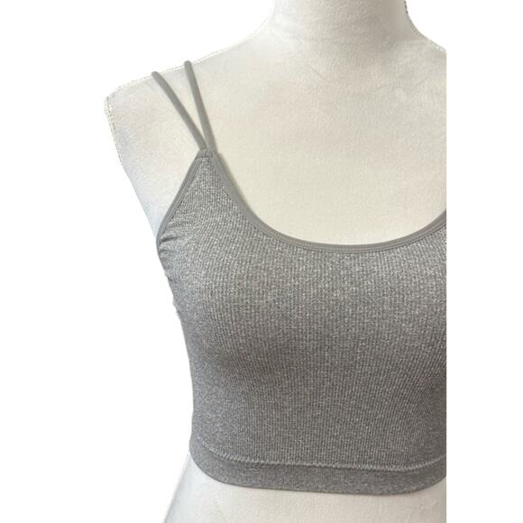 Abound Crop Tank Top Ribbed Crisscross Spaghetti Straps Scoop Neck Gray W L NWOT - Picture 3 of 8